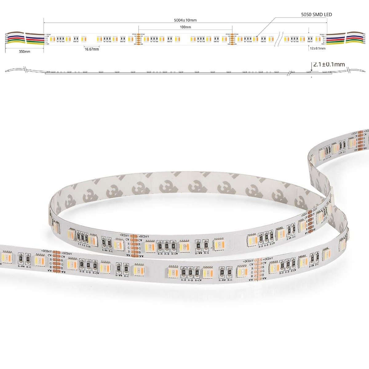 PRO LUMEN Waterdichte LED strip RGBCCT 21W 2240LM 96LED p/m 24VDC IP68 - 5 meter