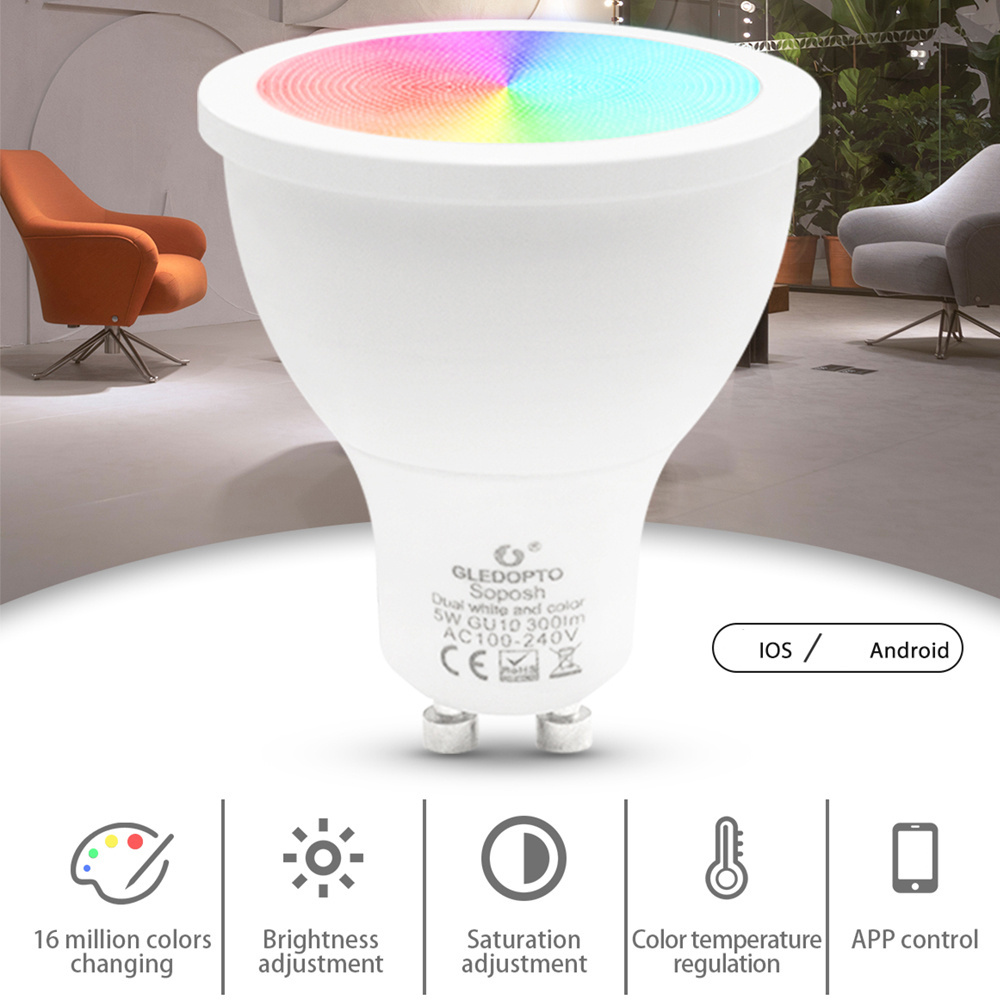 Gledopto Zigbee instelbare GU10 LED Spot RGBCCT 4 watt (2000K-6500K)