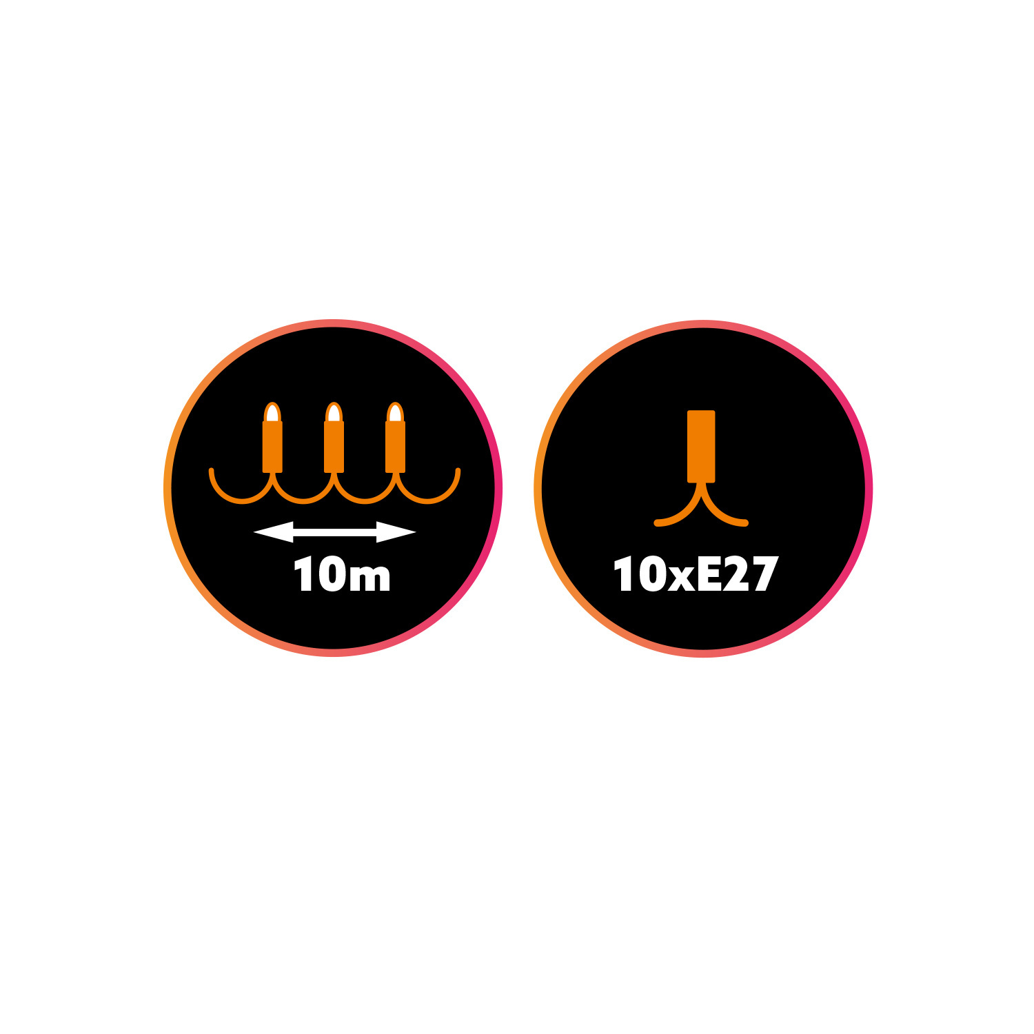 Koppelbare LED feestverlichting 10 meter lang met 10 lichtpunten E27 - prikkabel