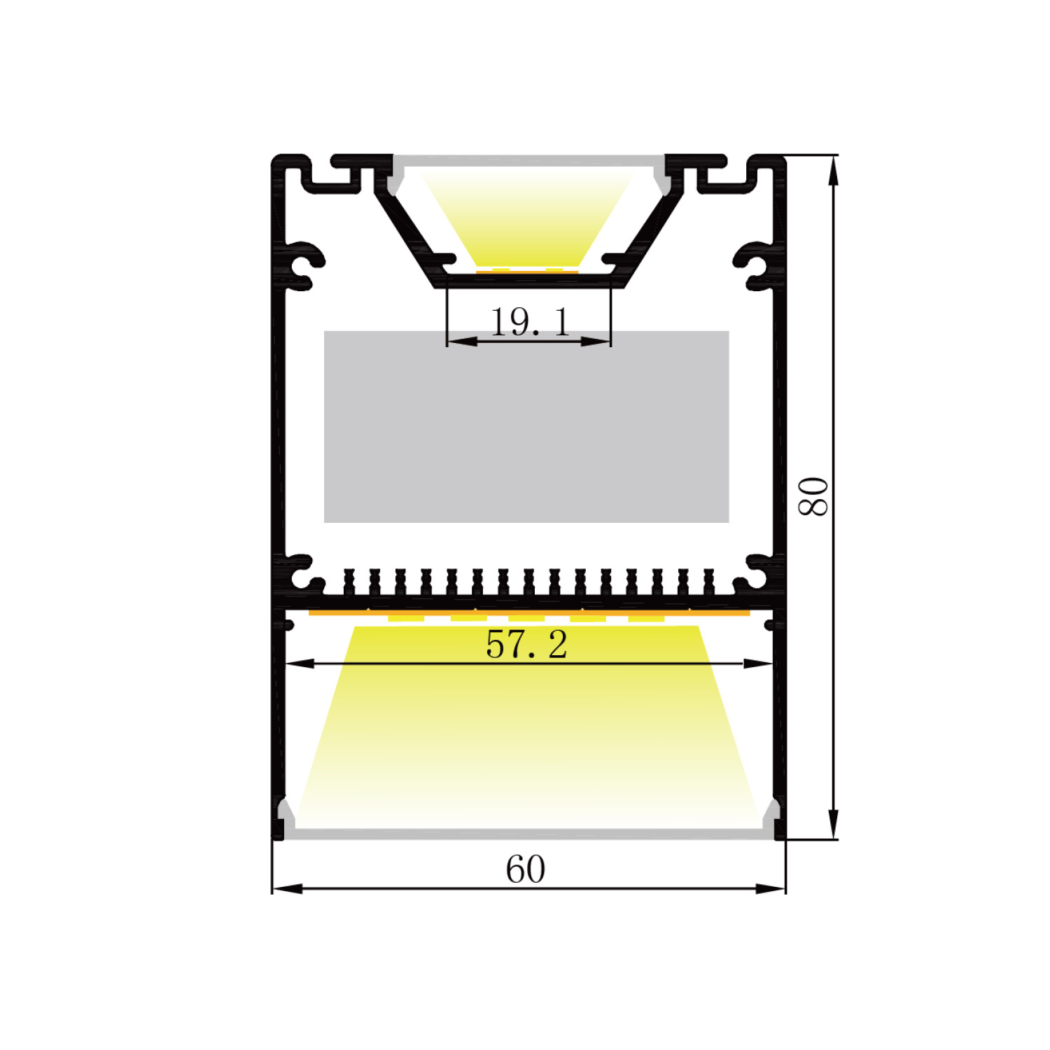 LED XXL profiel 2 meter met hoge cover 80 mm x 60 mm - XL60ALU