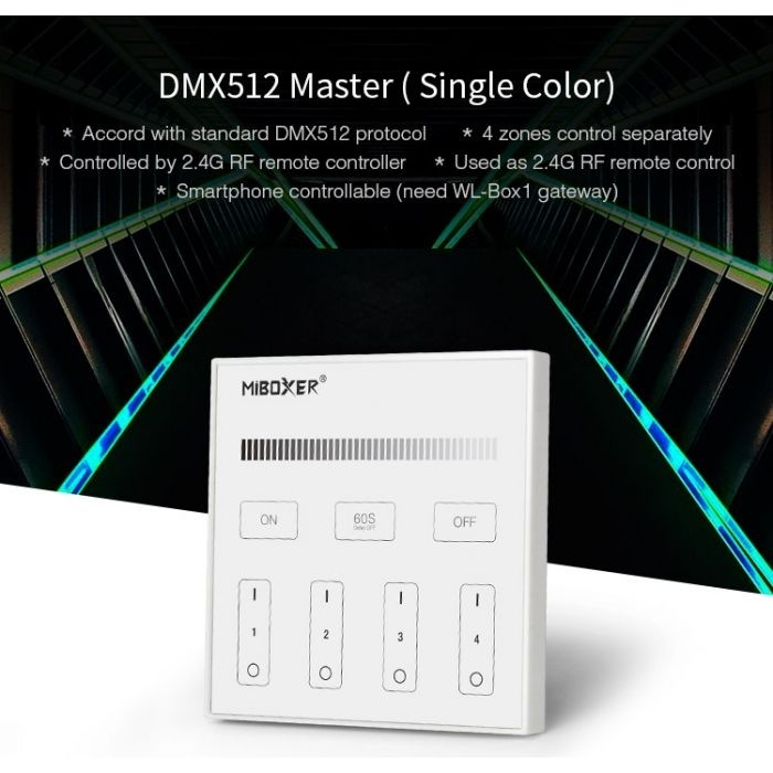 DMX Enkel kleurige LED wanddimmer - DMX 512 en Draadloos MIBOXER - X1