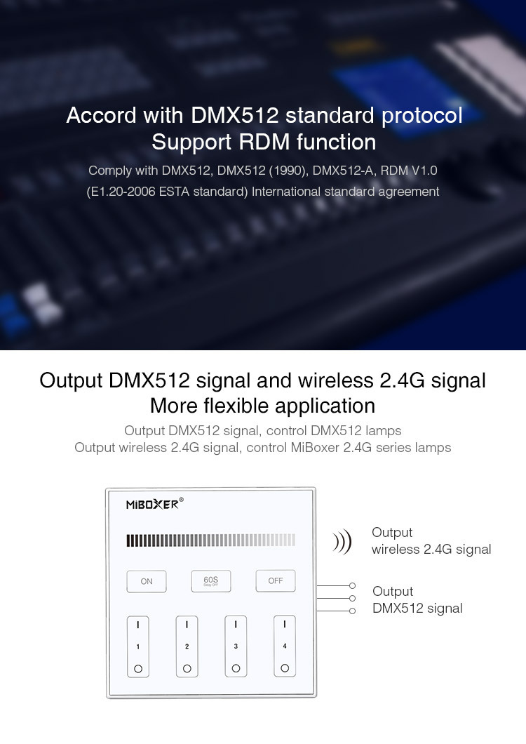 DMX Enkel kleurige LED wanddimmer - DMX 512 en Draadloos MIBOXER - X1