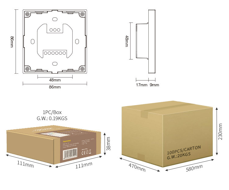 DMX RGBWW LED wanddimmer - DMX 512 en Draadloos MIBOXER - X4
