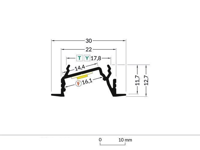 Diagonaal inbouw LED profiel 1 meter met opaal klikafdekking 30 mm x 12.7 mm - C22ALU