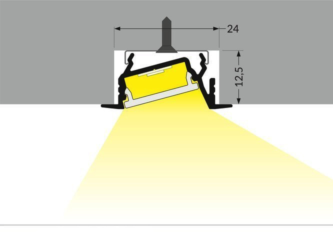 Diagonaal inbouw LED strip profiel 1 meter met opaal klikcover 30 mm x 12.7 mm - C22ALU