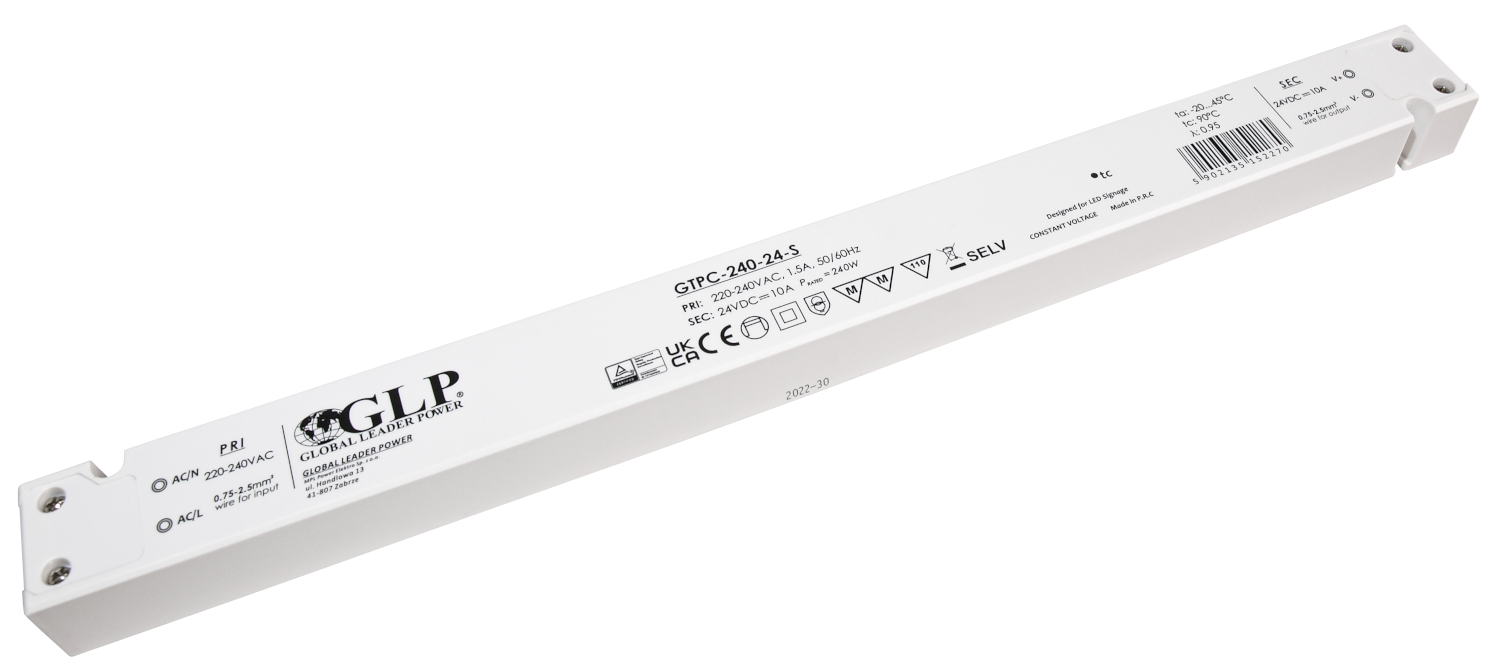 SLIM LED driver 240 watt 24 volt 10 Ampère – IP20 – compact - GTPC-240-24-S