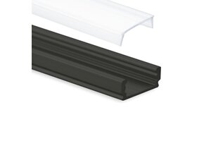 Zwart LED strip profiel met klikcover 16,80mm x 6,47mm - 01ZWART