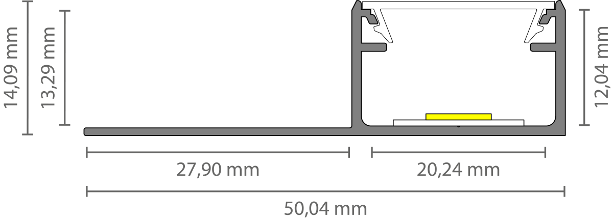 LED gipsplaat profiel inclusief opaal klikcover 50,14mm x 14,09mm - GIPS300