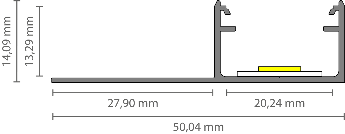 LED gipsplaat profiel inclusief opaal klikcover 50,14mm x 14,09mm - GIPS300