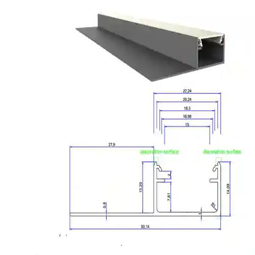 LED gipsplaat profiel inclusief opaal klikcover 50,14mm x 14,09mm - GIPS300