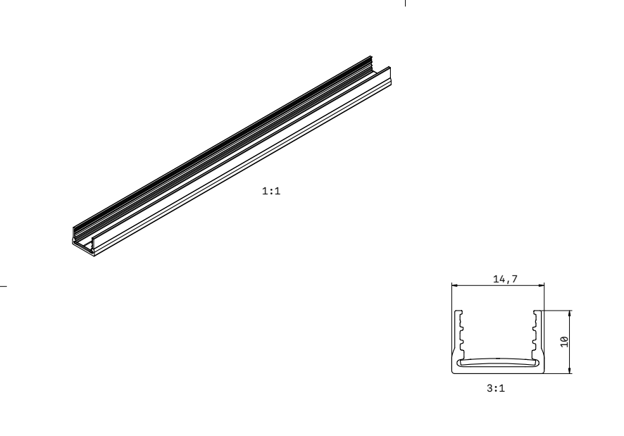 Mini LED rails vierkante vitrine trackrail - MD3 VIERKANT ZWART