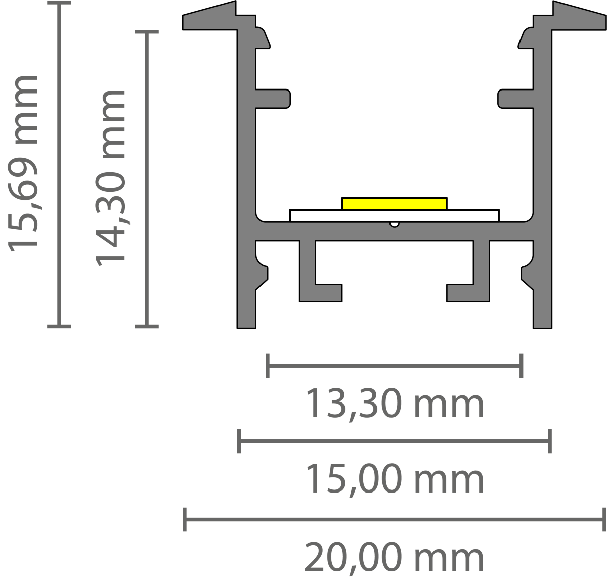 Zwart LED inbouw profiel inclusief klikcover 15mm x 15.69mm - 303ZWART