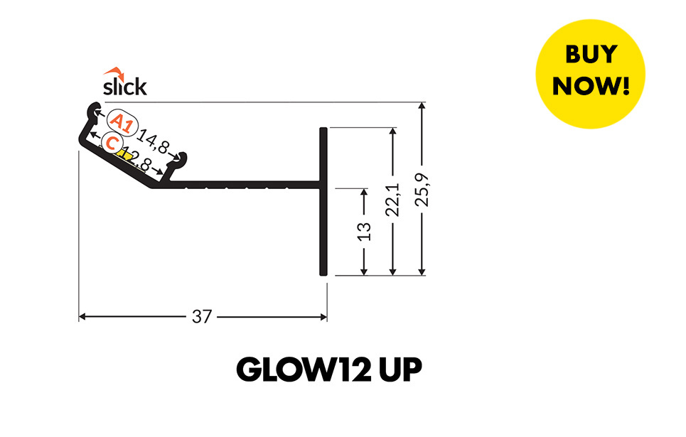 Wit LED gipsplaat plafond inclusief opaal klikafdekking 37 mm x 25,90 mm - PLAFOND12UPWIT