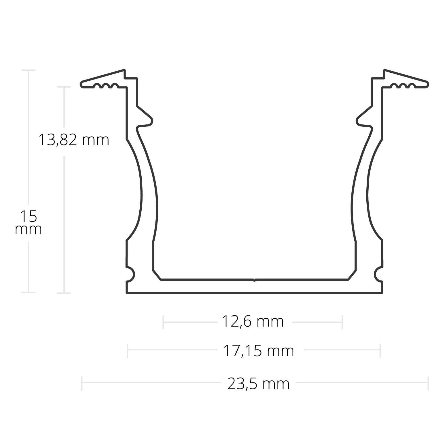 LED inbouw profiel met cover 23,5mm x 15mm - 07ALU - UITVERKOOP