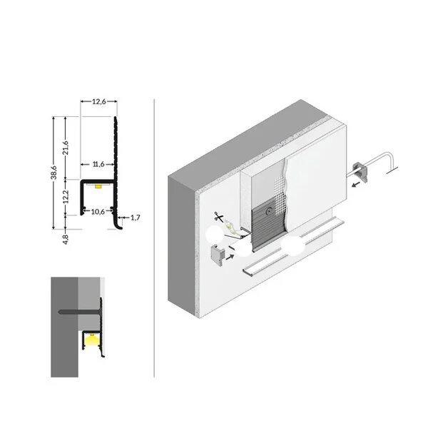 LED inbouw plintprofiel inclusief opaal klikafdekking 38.6 mm x 12,60 mm GIPS10ALU