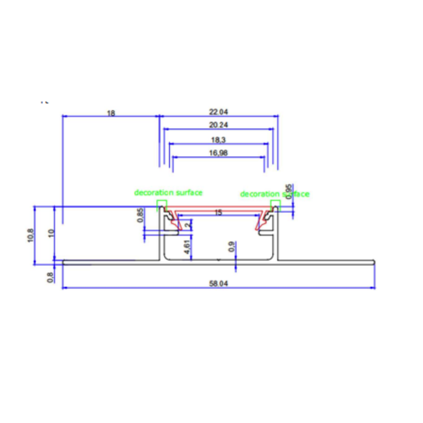 LED tegel en stuc profiel inclusief klikafdekking 58.04mm x 10,8mm - STUC400