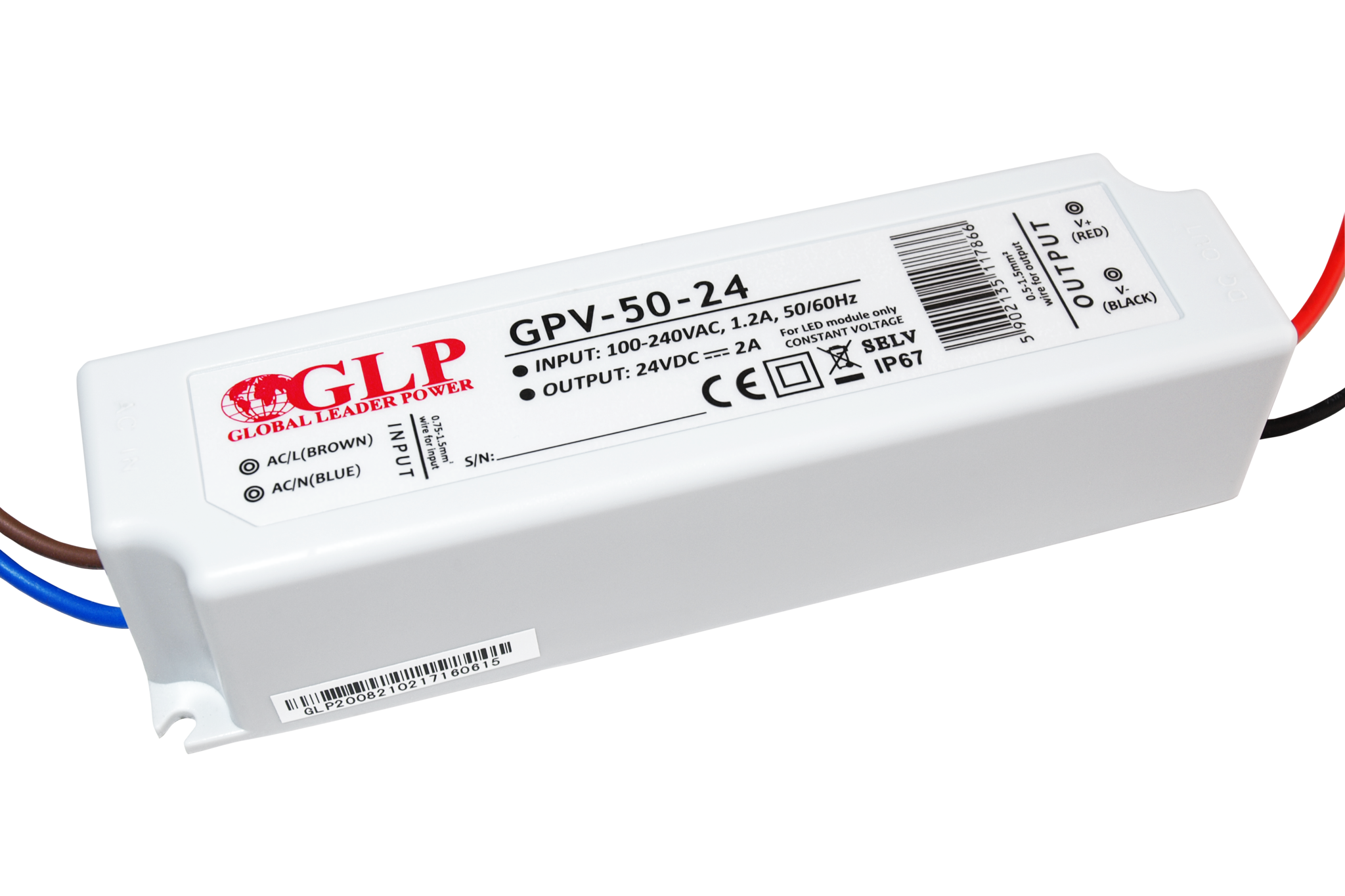 LED driver 50 watt 24 volt 2,1 Ampère - 5902135117866 -IP67 waterdicht – GLP GPV-50-24