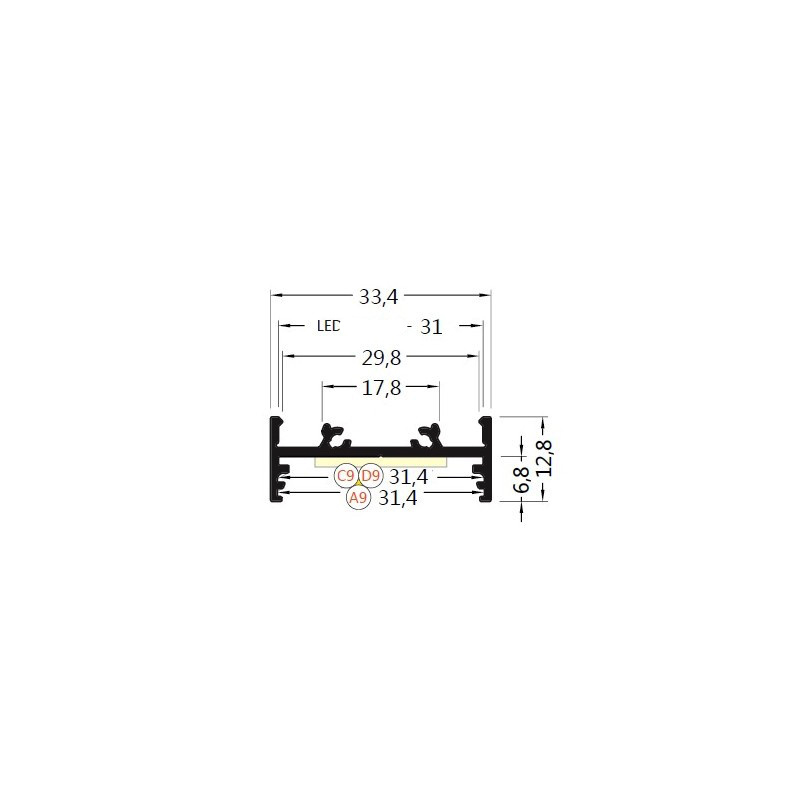 Zwart LED XL profiel 4 meter met lage afdekking 33,4mm x 12,8mm - XL10ZWART