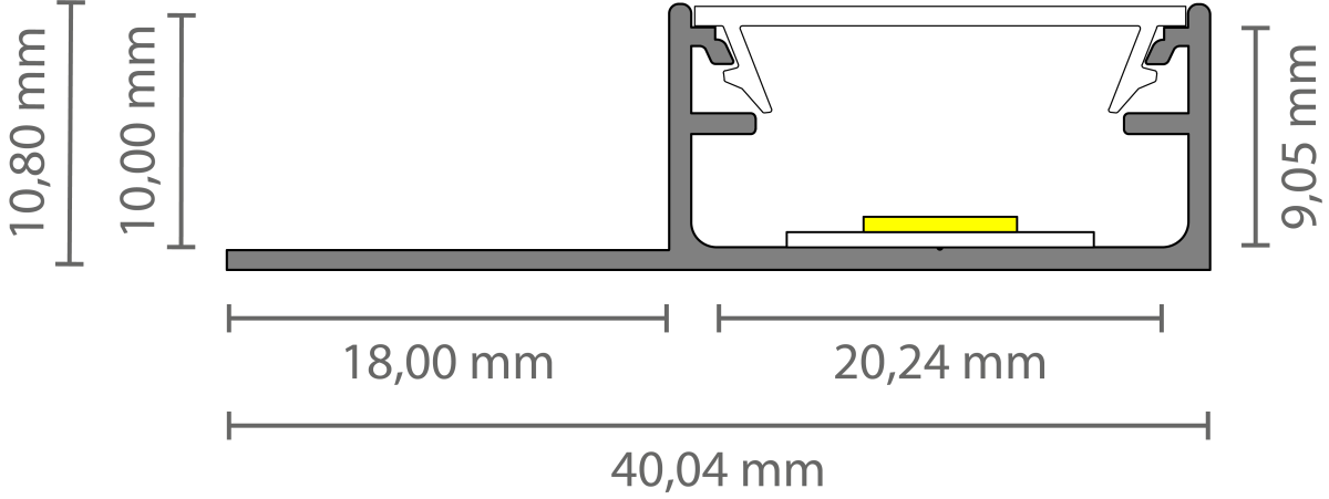 LED tegel en stuc profiel inclusief afdekking 40mm x 10,8mm - STUC300