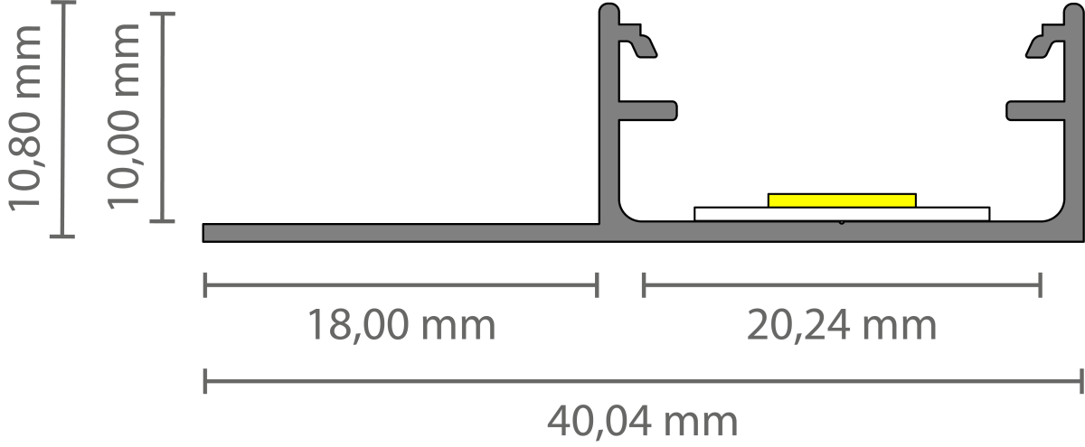 LED tegel en stuc profiel inclusief afdekking 40mm x 10,8mm - STUC300