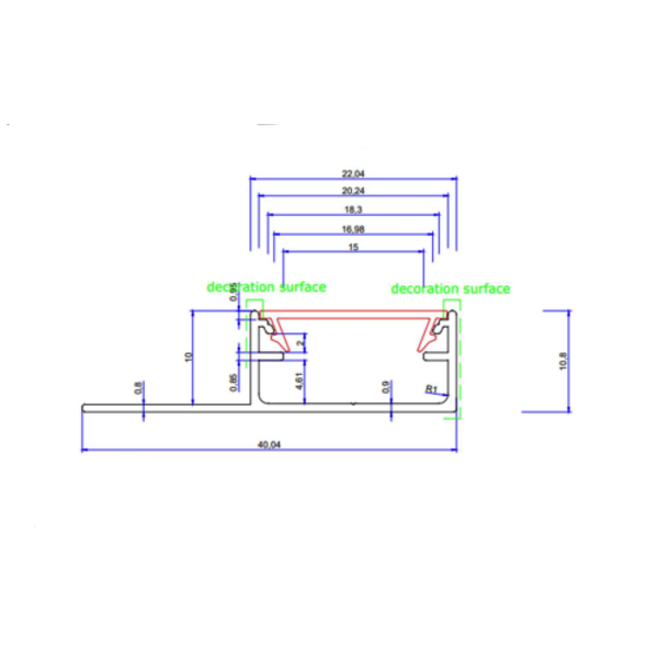 LED tegel en stuc profiel inclusief afdekking 40mm x 10,8mm - STUC300