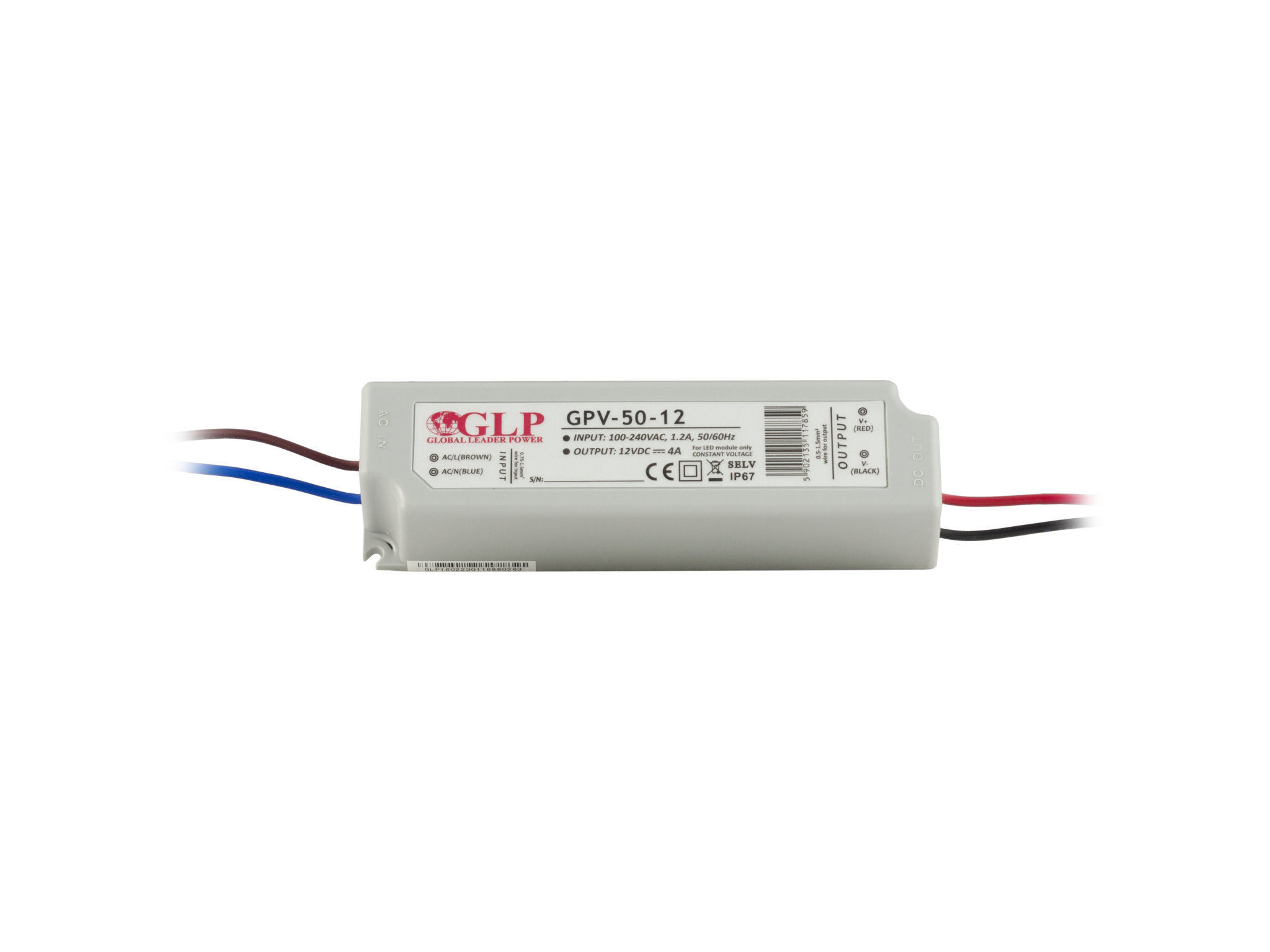 LED driver 50 watt 12 volt 4.2 Ampère - IP67– GLP GPV-50-12