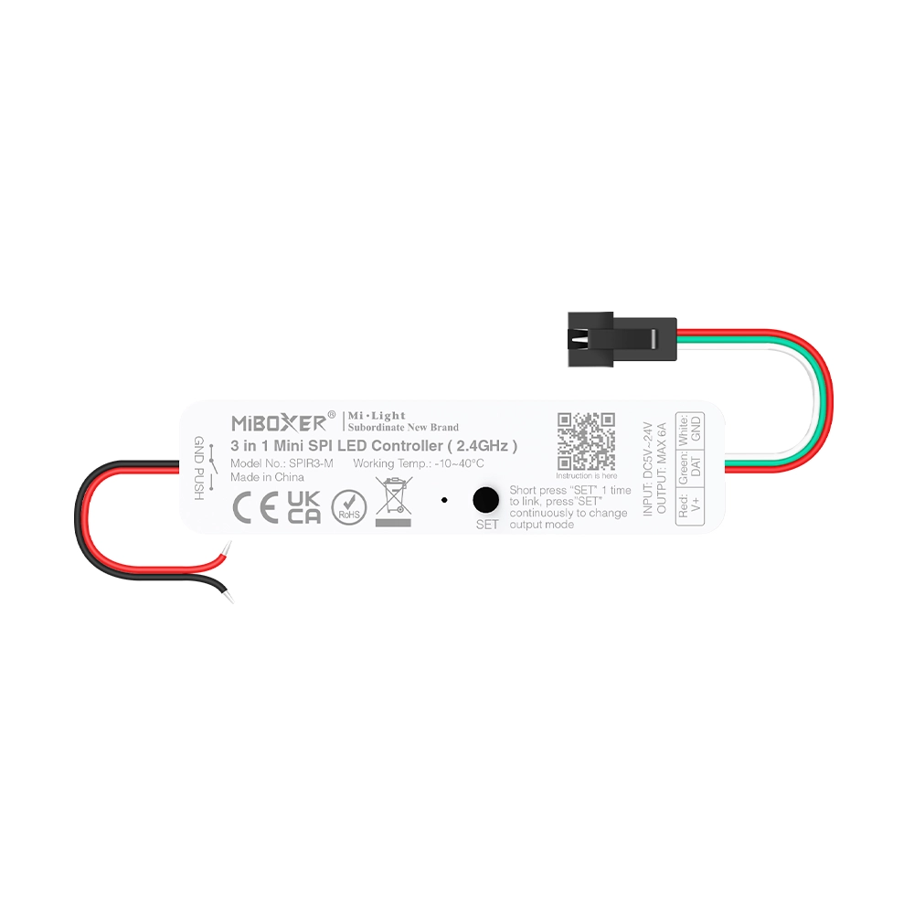 Mini compacte SPI Controller 3-in-1 - Enkelkleurig/RGB/RGBW/RGBWW 2048 pixel - 5V-12V-24V - Miboxer SPIR3