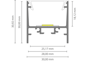 Wit LED strip profiel inclusief opaal klikcover  30 mm x 30,92 mm - XL306WIT