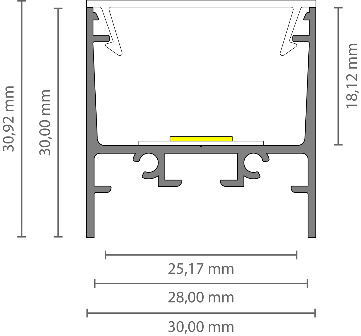 Wit LED profiel inclusief opaal klikafdekking 30 mm x 30,92 mm - XL306WIT