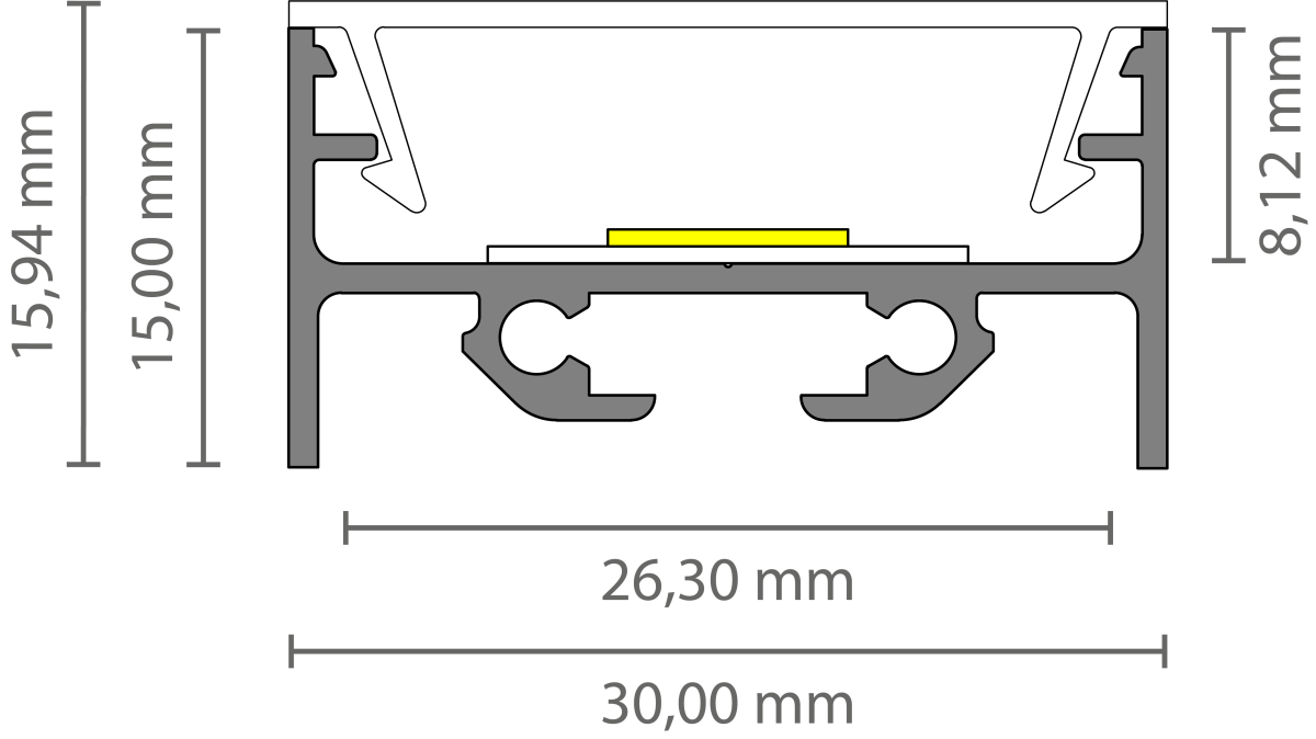 LED strip profiel inclusief opaal klikcover 30 mm x 15 mm - XL304ALU
