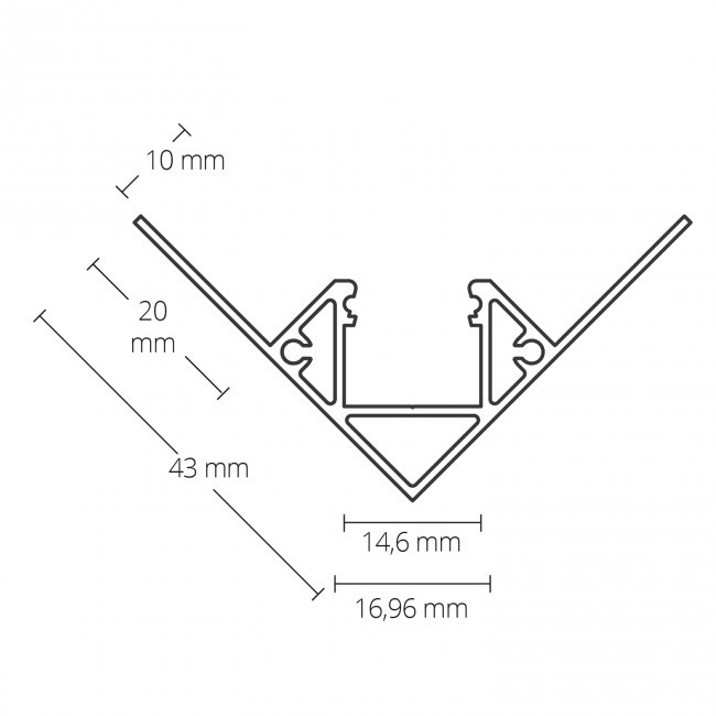 LED gips hoekprofiel 2 meter 43 mm x 43 mm C23STUC BINNENHOEK