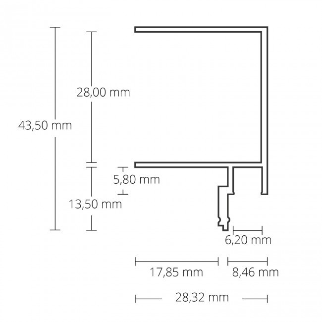 LED gips profiel 2 meter 43,5 mm x 28,32 mm GIPSSLIM01ZWART - Opaal / Melkwit (80%)