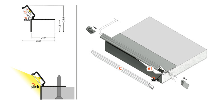 LED gipsplaat plafond inclusief opaal klikafdekking 35.20 mm x 28,60 mm - PLAFOND12DOWN