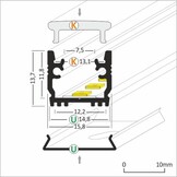 LED strip vloerprofiel 2 meter met cover 15,8 mm x 13,70 mm - VLOER12