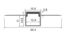 Horizontaal buigbaar LED stucprofiel inclusief afdekking 55,3 mm x 11 mm STUC360