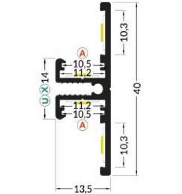LED profiel Up Down - met afdekking 13,5 mm x 40 mm - UpDown02ZWART