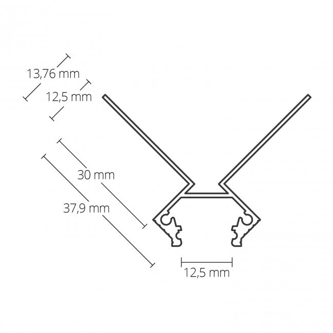 LED gips hoekprofiel met afdekking 2 meter 37,9 mm x 13,76 mm GIPS23 BUITENHOEK