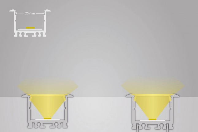 Verzonken LED strip profiel 2 meter met vlakke cover 30 mm x 23 mm - XLinbouw08ALU