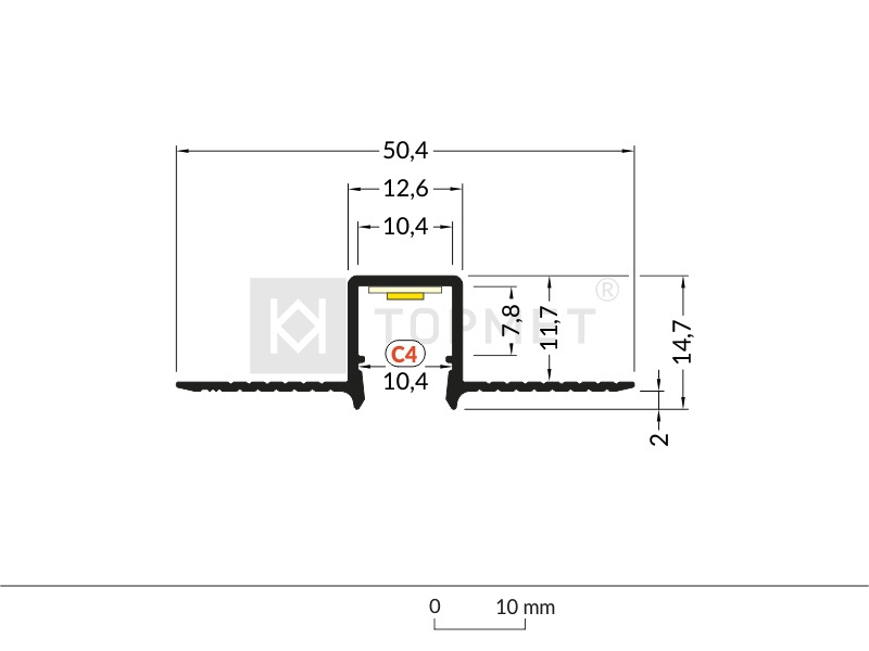 Trimless LED profiel plafond stuc met klikafdekking 50,4 mm x 14,7 mm - Trimless10ALU