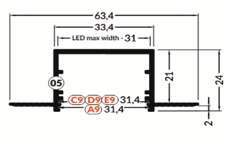 VARIO30-05 ACDE-9 diep trimless LED stucprofiel - Geanodiseerd aluminium - afdekking naar keuze