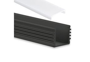Zwart LED strip profiel met platte opaal cover 16,80 mm x 16,80 mm - 05.1ZWART