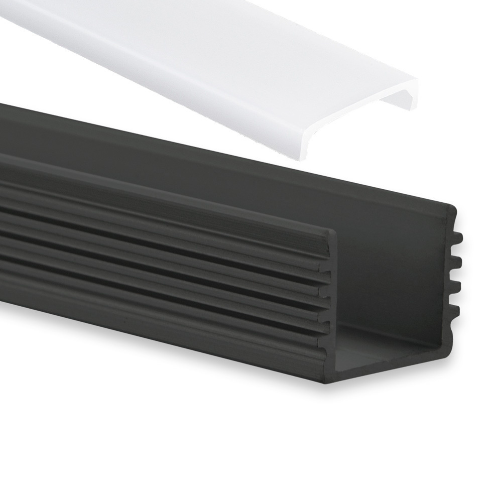 Zwart LED profiel met platte opaal afdekking 16,80 mm x 16,80 mm - 05.1ZWART