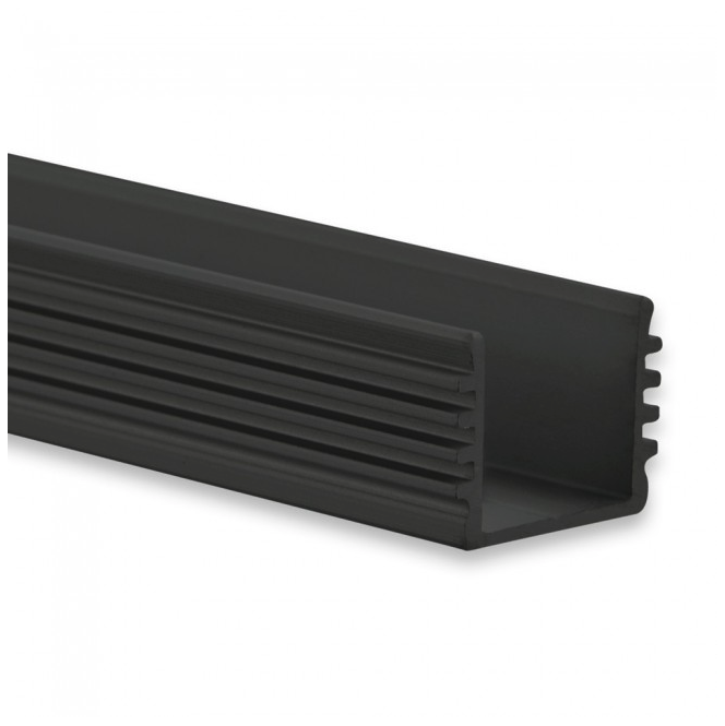 Zwart LED strip profiel met platte opaal cover 16,80 mm x 16,80 mm - 05.1ZWART