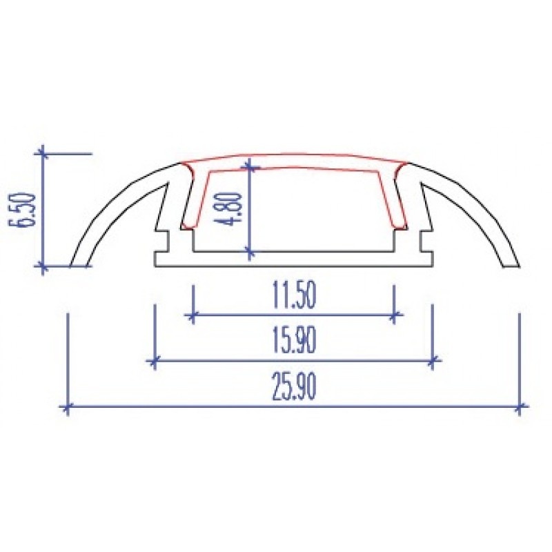 LED opbouw profiel met cover 25,79 mm x 6,5 mm 17ALU