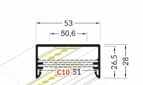 LED XXL profiel 2 meter met cover 53 mm x 28 mm - XL50ALU