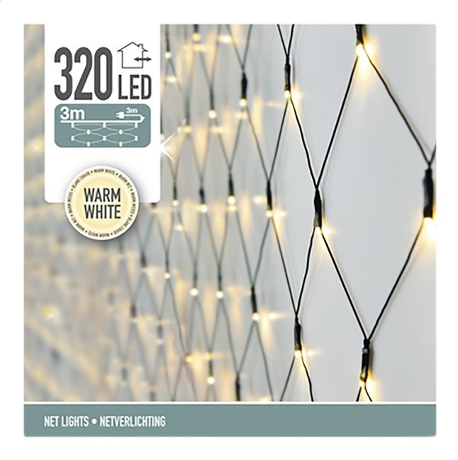 Kerstverlichting netvorm 320 LED warm wit 3 meter - groene kabel