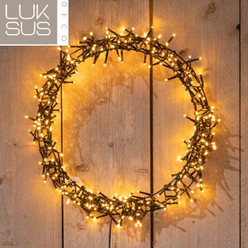 Verlichte kerstkrans ring 48 cm met 400 led lampjes warm wit - maat S - Levering vanaf week 45!