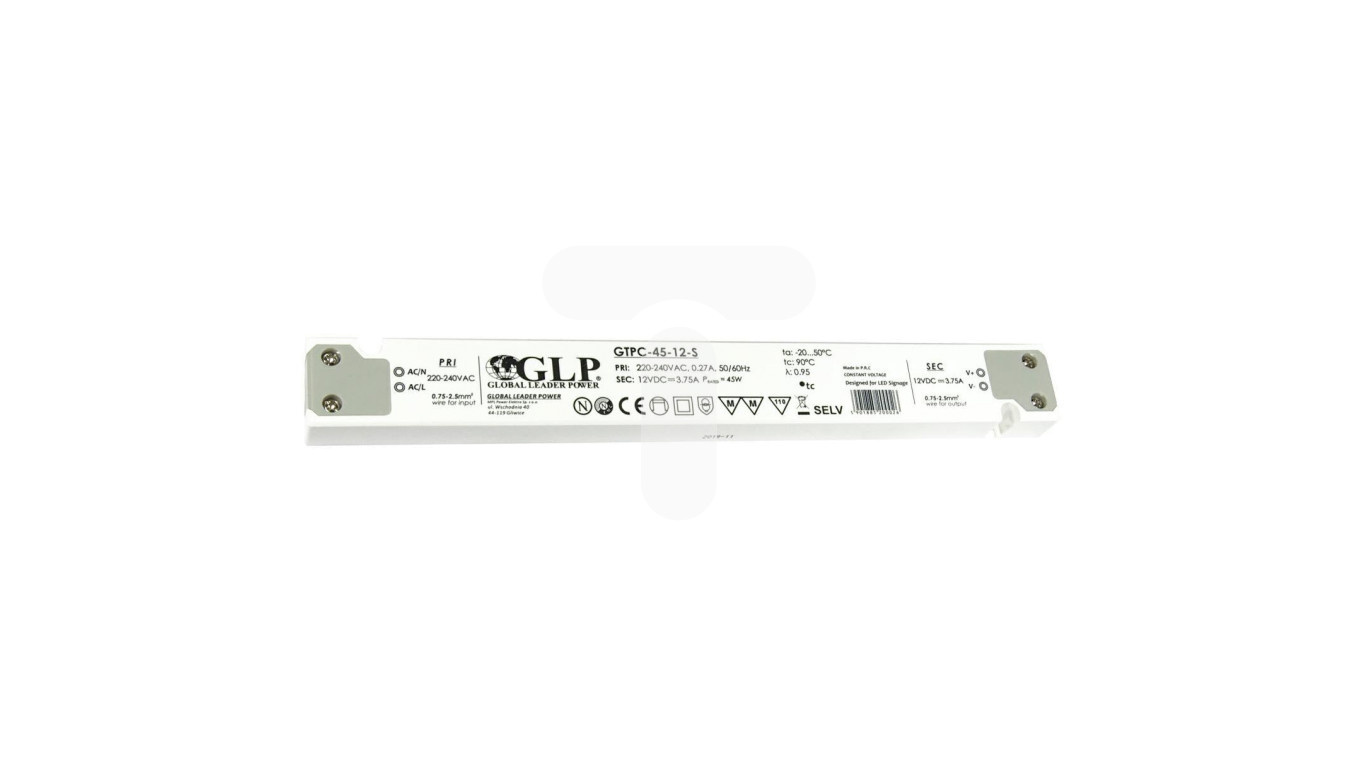 LED driver 45 watt 12 volt 3,75 Ampère - IP20 - compact