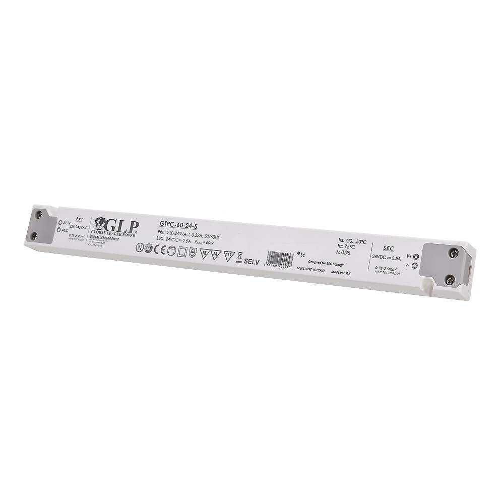 SLIM LED driver 60 watt 24 volt 2.5 Ampère - IP20 - compact - GTPC-60-24-S