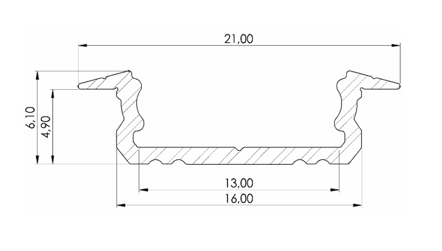 LED inbouw profiel 2 meter met opaal klikafdekking 16 mm x 6,10 mm 08.2ALU